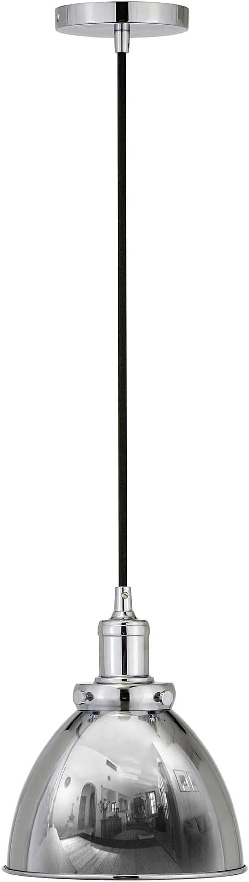 Henn&Hart 8'' Industrial Dimmable Pendant Light Fixture with Polished Silver Metal Dome Shade and 8' Adjustable Cord for Kitchen Island, Dining Room or Game Room, Polished Silver