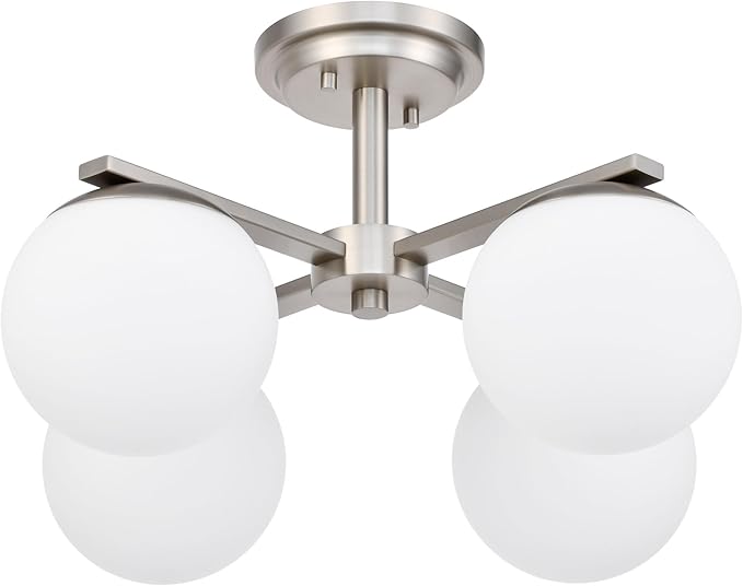 Brushed Nickel Semi Flush Mount Ceiling Light, 4-Ligh Modern Kitchen Lighting Fixtures with Globe Glass Shade, Hallway Light Fixtures Ceiling Mount for Dining Room, Living Room, Bedroom, Foyer
