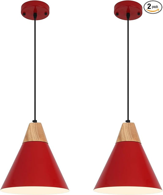 Red Pendant Light, 2 Packs 9.4inch Farmhouse Pendant Light, Kitchen Pendant Lights, Pendant Lights Kitchen Island for Living Room, Bar, Bedroom, Office