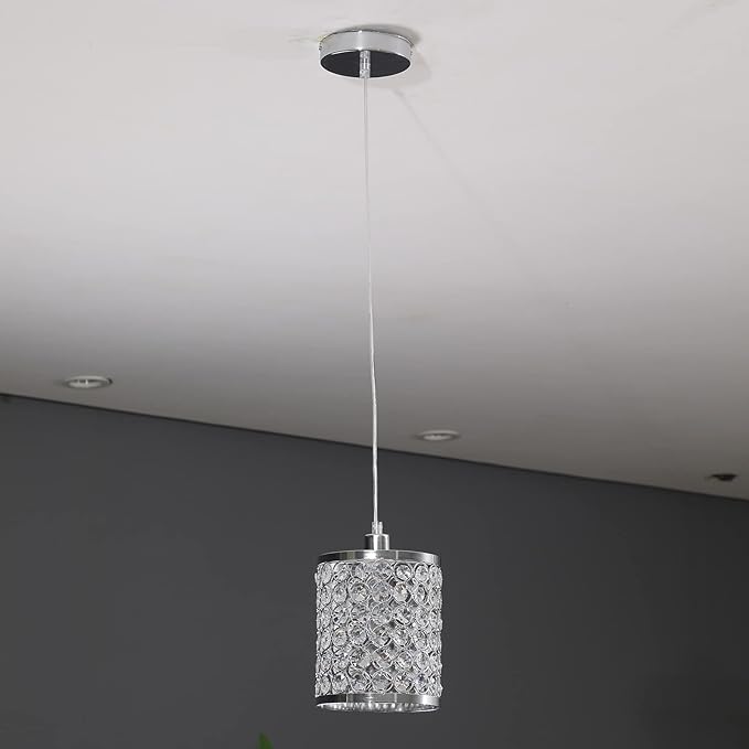 TFCFL 2 Pack Crystal Pendant Light, Modern Metal Ceiling Hanging Light Fixture with Adjustable Long Cord Chrome Finish for Kitchen Dining Room Bedroom