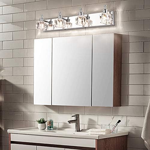 PRESDE Crystal 4-Lights Bathroom Light Fixtures Chrome Vanity Light for Bathroom Modern Bath Wall Lighting Over Mirror LED