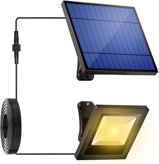 Solar Flood Lights Outdoor Dusk to Dawn Solar Light 4400mAh Waterproof LED 3000K Warm White Wall Mount with Detachable Panel for Outside, Patio