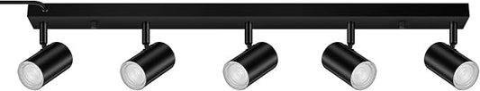BoostArea Plug in Track Lighting, LED Track Light Kit, Black 5-Light Track Lights for Kitchen, 15 FT Cord,5 Way Ceiling Spotlight, Rotatable Wall Mount Light Head for Bedroom Hallway Living Room