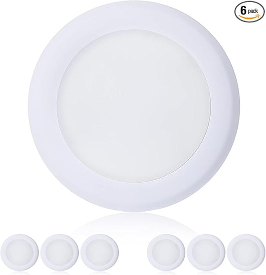 TOPELER 6in Dimmable Flush Mount Ceiling Recessed Light, 15W 4000K Cool White Low Profile Surface Mount LED Disc Light, Installs with J-Box or Recessed Canister, ETL-Listed Approvel, 6 Pack
