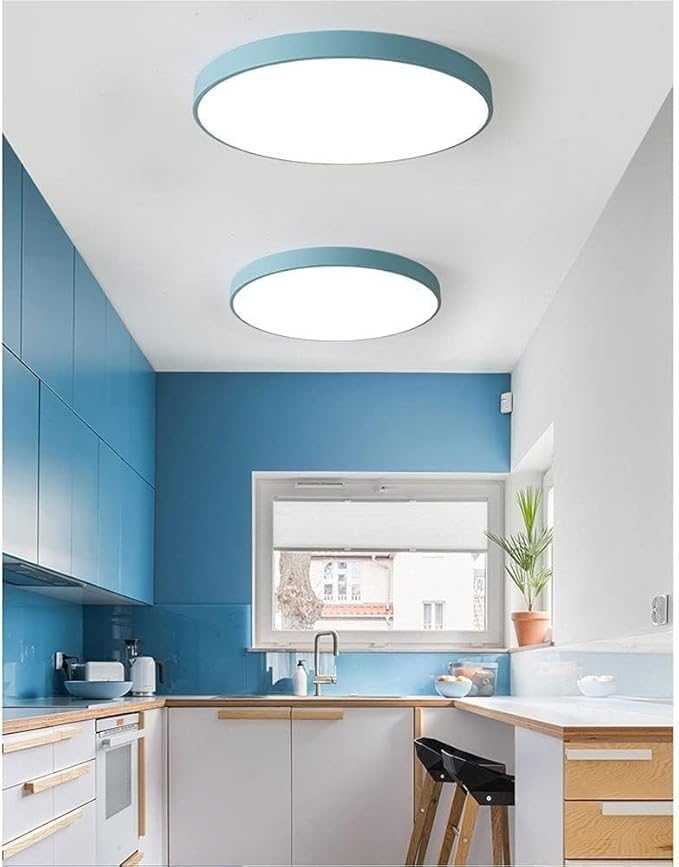 Minimalist Ceiling Lamp Round Ultra Thin Three Color Dimmable Flush Mount Sleek Modern Lighting Fixture for Bedroom Kitchen Corridor Livingroom Hallway(Blue,23.6in)