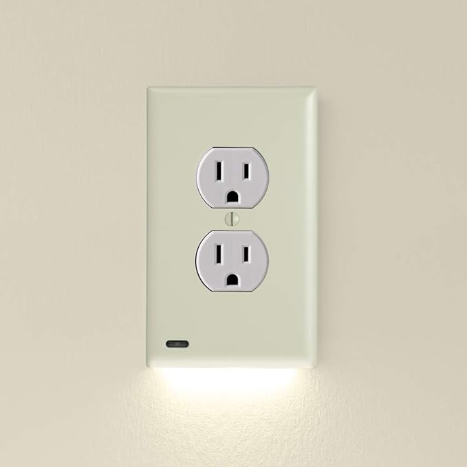 Single - SnapPower GuideLight [For Duplex Outlets] - Replaces Plug-In Night Light - Electrical Receptacle Wall Plate With LED Night Lights - Auto On/Off Sensor - (Duplex, Ivory)
