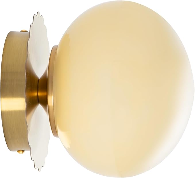 Modern Globe Glass Wall Sconces- Minimalist Home Shop Decor Wall Light 7" Glass Shade Hardwired- 1 Light Mid Century Wall Lamps Indoor Bedroom Bathroom Hallway Vanity Sconce Light (Gold-Beige)
