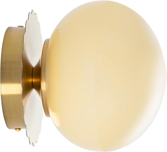 Modern Globe Glass Wall Sconces- Minimalist Home Shop Decor Wall Light 7" Glass Shade Hardwired- 1 Light Mid Century Wall Lamps Indoor Bedroom Bathroom Hallway Vanity Sconce Light (Gold-Beige)