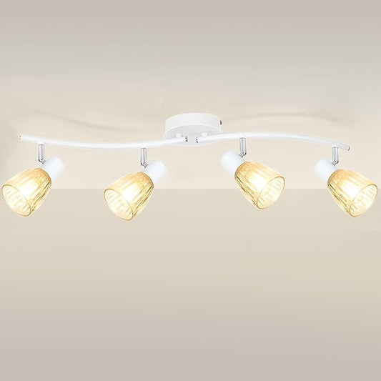 HiBay 4-Light Track Lighting White, Adjustable Modern Ceiling Light Fixture w/Glass Shades, Flush Mount Ceiling Wall Spotlight Indoor for Bathroom, Kitchen, Living Room, E12 Base, No Bulbs