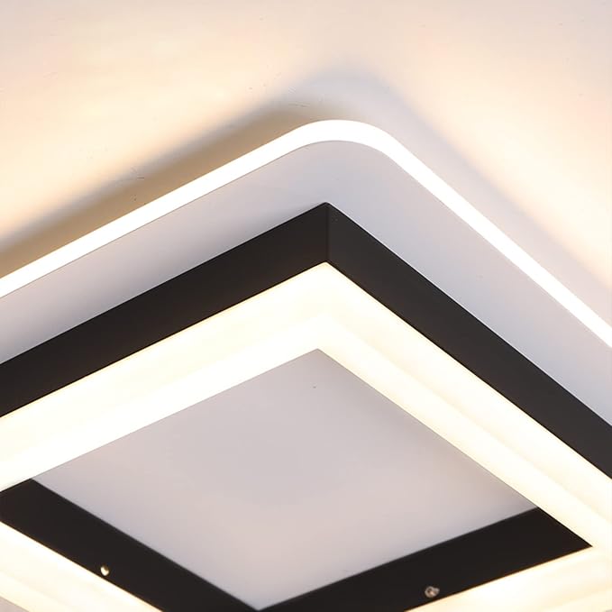 CANEOE Square Modern Led Ceiling Light Fixture, 24W Black Flush Mount Hallway Ceiling Light Small Close to Ceiling Lamp for Living Room Bedroom Kitchen Balcony Cloakroom (Warm White, 3000K)