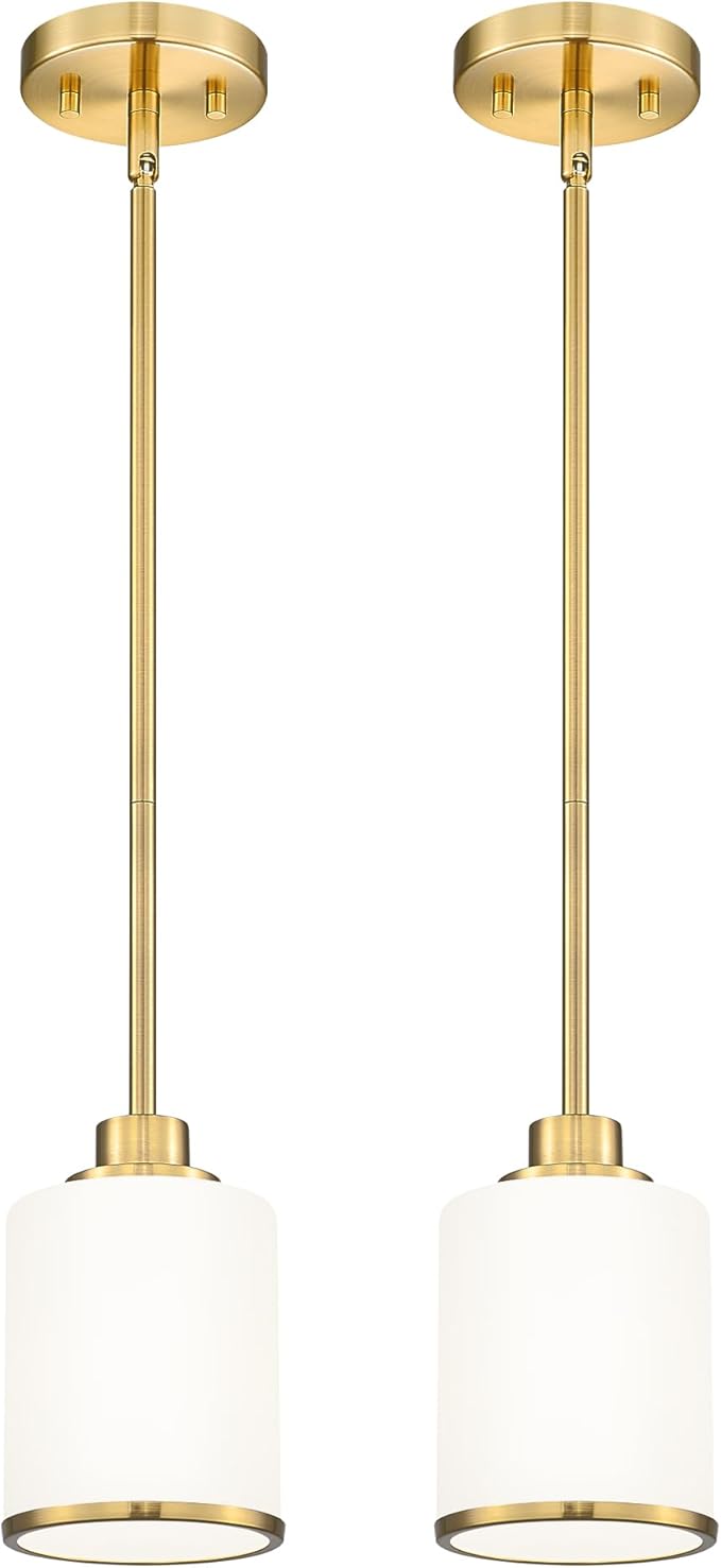 Beionxii 2 Pack Brushed Gold Pendant Lights Kitchen Island, Modern Kitchen Pendant Lighting Over Island, Hanging Lights with Milk Glass for Sink, Dining Room, Entryway, BX-PL02BG-2