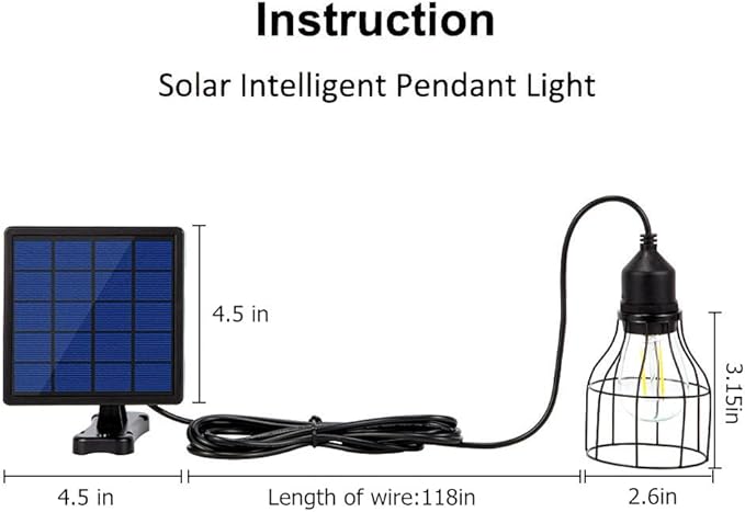 Solar Lights Outdoor Dusk to Dawn Shed Light 9.8FT Extension Cable Solar Powered Bulb Pendant Waterproof for Indoor, Chicken Coop, Porch, Gazebo, 3000K Warm