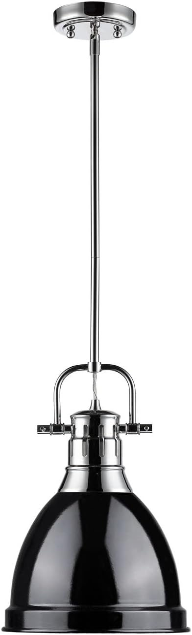 Golden Lighting 3604-S CH-BK Duncan Pendant, 14.25" x 8.88", Chrome with Black Shade