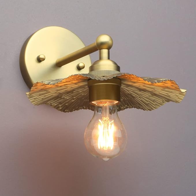 Pathson Vintage Metal Wall Sconce Brass Finished, Flower Shape Split Design Wall Lamp Fixture, Home Decor Art Wall Light Hardwired Farmhouse Lighting for Living Room Hallway Bedside