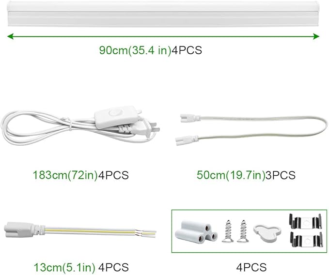 LightingWill LED T5 Integrated Fixture 3FT, Warm White 3000~3500K, 14W, Linkable Shop Light, Ceiling and Under Cabinet Light, Corded Electric with Built-in ON/Off Switch, (4 Pack)