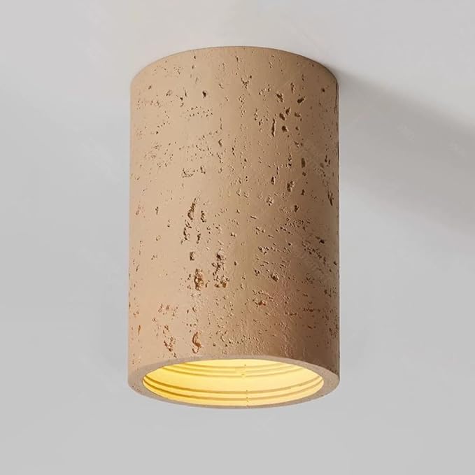 Modern Minimalist Concrete Ceiling Light Fixture Flush Mount LED Ceiling Lamp for Living Room, Bedroom, Hallway Wabi-Sabi Style Cement Cylinder Spotlight Warm White 3000K(Earthy Color,H-20cm)