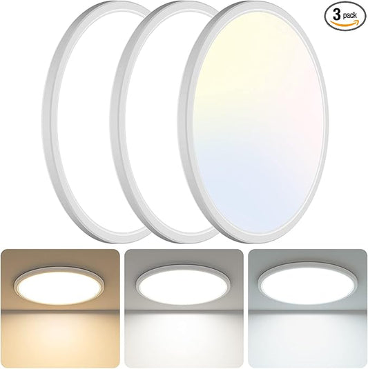 libtit 3 Pack 13 Inch LED Flush Mount Ceiling Light, 3000K/4500K/6000K Ultra-Slim LED Ceiling Light, 3200 LM 28W Modern Ceiling Light Fixture for Bedroom, Kitchen, Bathroom, Hallway - White