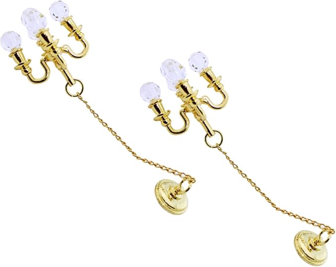 TOYANDONA 2Pcs Dollhouse Chandelier 1:12 Scale - 5 Head Hanging Chandelier Pendant Doll House Ceiling Lights Lamp Miniature Dollhouse Lights for Doll House Accessories Decorations