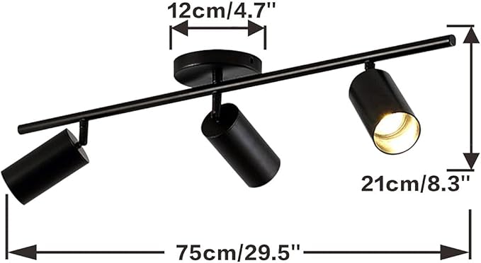 KCO Lighting Modern Matte Black Track Lighting 3-Lights Kitchen Track Lighting Fixtures Ceiling Indoor Flush Mount Ceiling Spotlights Dimmable LED Ceiling Spot Light (3-Light)