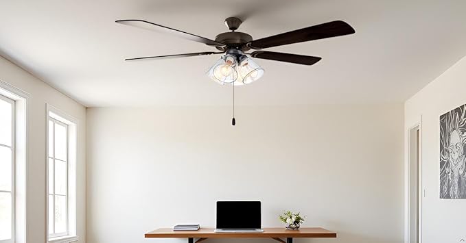 Aspen Creative 22017-1, Four-Light Ceiling Fan Light Kit with Pull Chain, Matte Black Finish with Clear Glass Shades, 13-1/8" Diameter x 6-3/4" Height