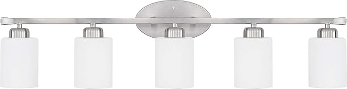 HomePlace Lighting 115251BN-338 Dixon Modern Soft White Glass Bathroom Vanity Wall Light, 5-Light 500 Total Watts, 9" H x 37" W, Brushed Nickel