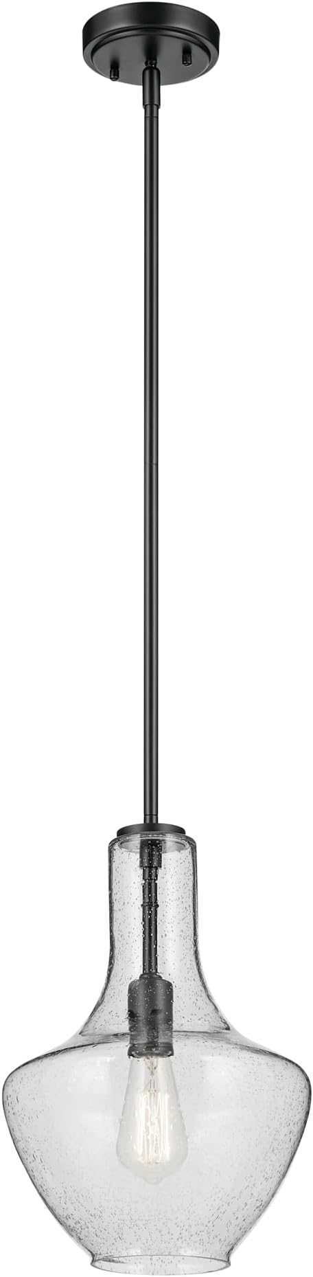 Everly 15.25" 1-Light Bell Pendant with Clear Seeded Glass in Black, for a Kitchen Island, Dining Nook, or Home Bar, (15.25" x 10.5") 42141BKCS