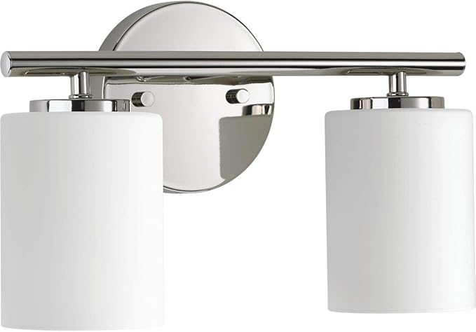 Replay Collection 2-Light Etched White Glass Modern Bath Vanity Light Polished Nickel