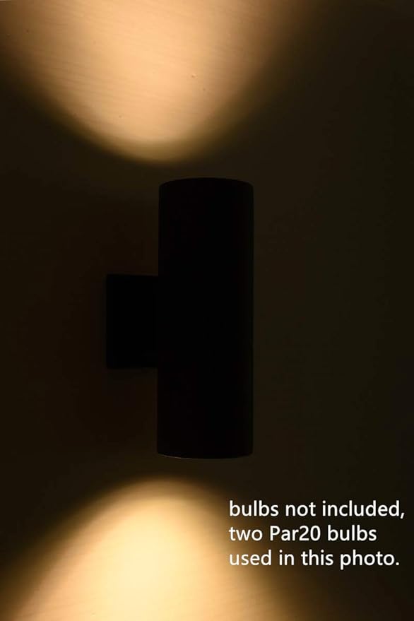 mirrea Modern Outdoor Porch Light Patio Light in 2 Lights with Matte Black Aluminum Cylinder and Tempered Glass Cover Waterproof Wall Sconce 6 Pack