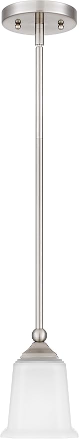 Tawson Nox Modern Farmhouse 1-Light Pendant Ceiling Light with White Glass Shade in Brushed Nickel Finish for Kitchen Island, Hallway, Entryway, Passway, Dining Room, Bedroom, Living Room