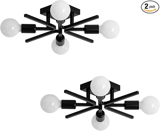 4-Light Sputnik Light Fixture Black Flush Mount Lights Industrial Semi Flush Lighting Fixtures Ceiling 19 inch Modern Farmhouse Ceiling Lights for Kitchen Bedroom Bathroom Foyer Hallway (E26) (2Pack)