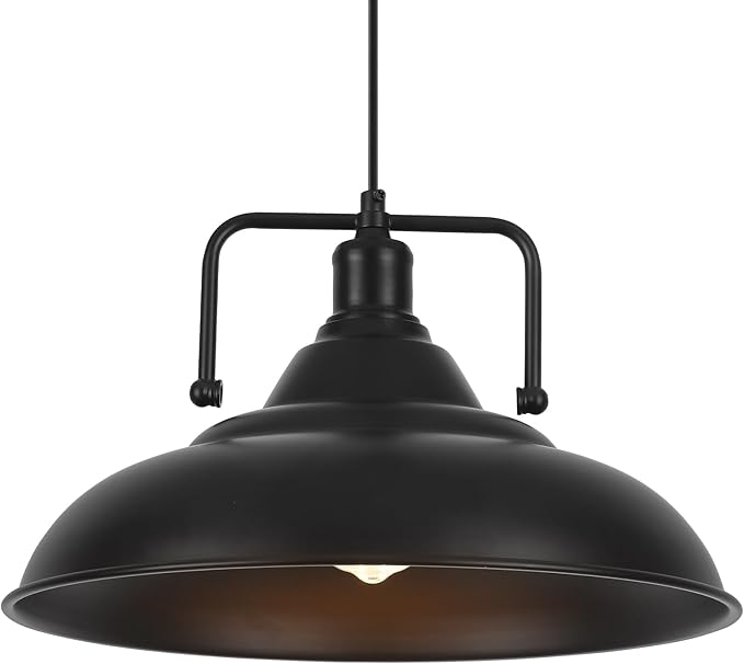 Black Pendant Light 15.7 Inch 1-Light,Large Pendant Lights for Kitchen Island,Industrial Farmhouse Pendant Light for Dinning Room Hallway Barn