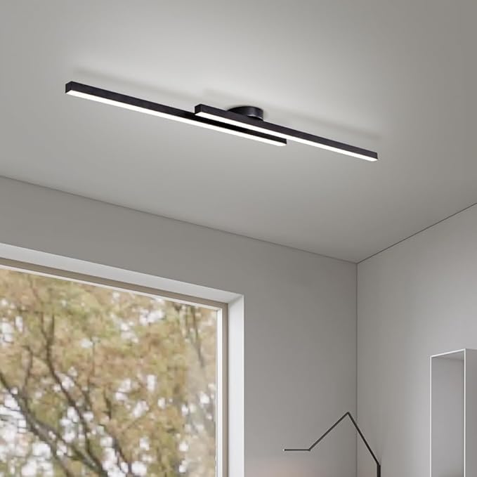 Flush Mount Ceiling Light Fixture 43.3" Modern Black Sputnik Dimmable LED Lamp with Remote Control Ideal for Bedroom Living Room Kitchen Room(2 Lights)