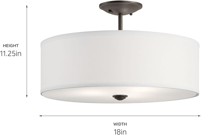 Kichler Shailene 18" 3 Light Round Semi Flush with Satin Etched White Diffuser and White Microfiber Shade in Olde Bronze