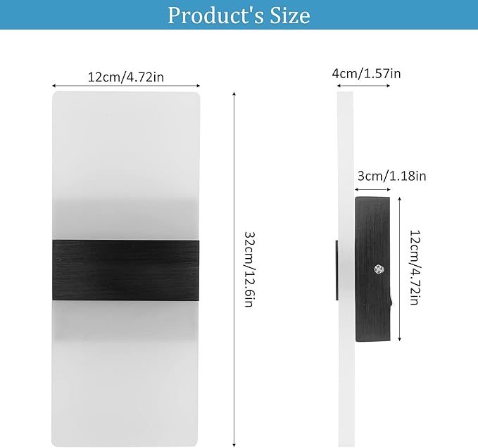 Lightess Modern Wall Sconces Set of Two Indoor LED Wall Mounted Lamp Hardwired Wall Lamp 12W for Bedroom Living Room Hallway, Cool White