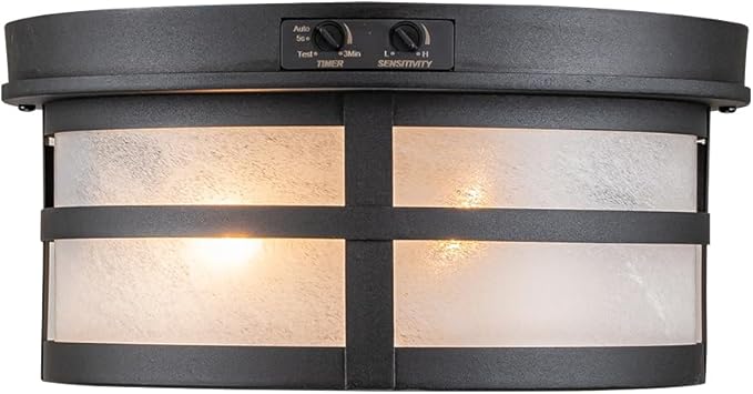 Motion Sensor Outdoor Ceiling Light, Flush Mount Front Porch Light with Adjustable Sensor 2-Light Black Outdoor Light Fixture Ceiling Mount with Frosted Glass for Garage, Patio