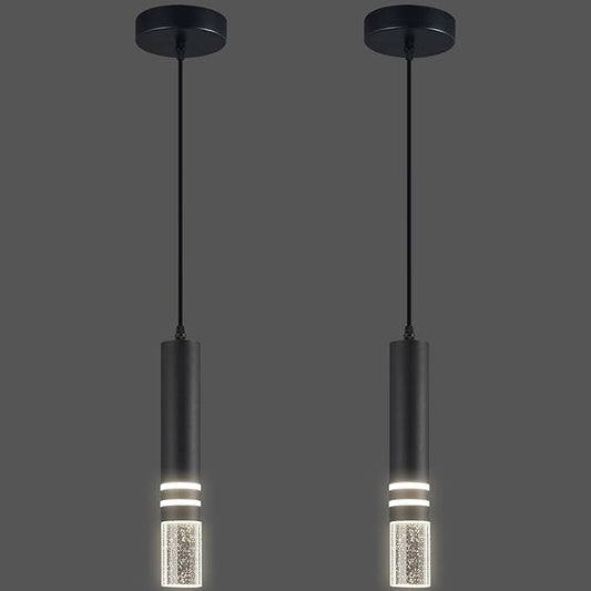 Pendant Lights Kitchen Island, Crystal Pendant Light Fixtures Mini 6W LED Modern Kitchen Pendant Lighting Over Sink and Living Room and Bedroom (Black 2-Pack)