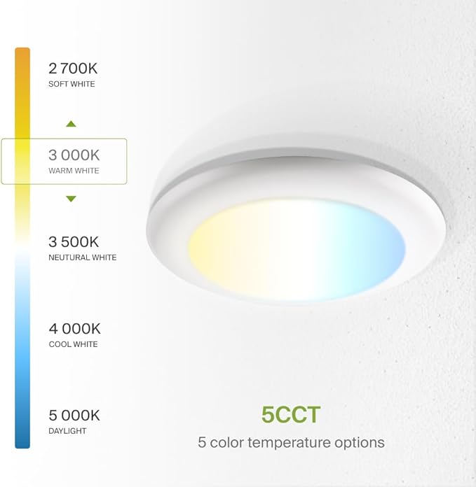 ASD 6 Pack LED Disk Lights 6 Inch, 15W 5CCT 2700K-5000K 1245LM CRI90+, Dimmable Flush Mount Ceiling Light Fixture, Low Profile Surface Mount Disc Lights, Junction Box or Recessed Can Install, UL