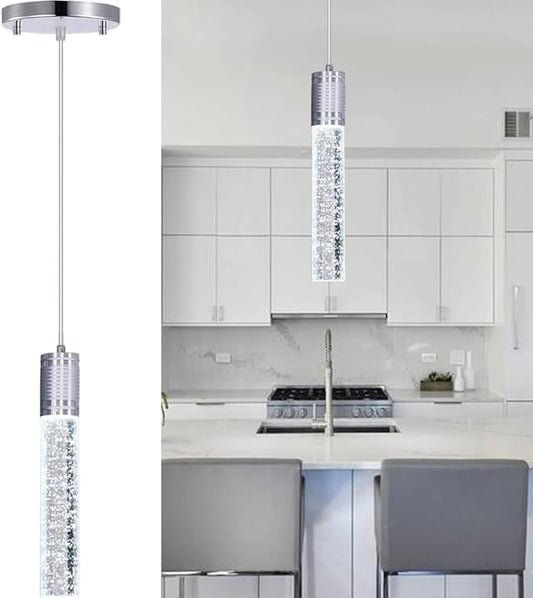 HAIXIANG Modern Kitchen Island Hanging Light Fixtures Crytstal Pendant Lighting for Kitchen Island Chrome Mini Chandelier with 6000K Daylight Bulb