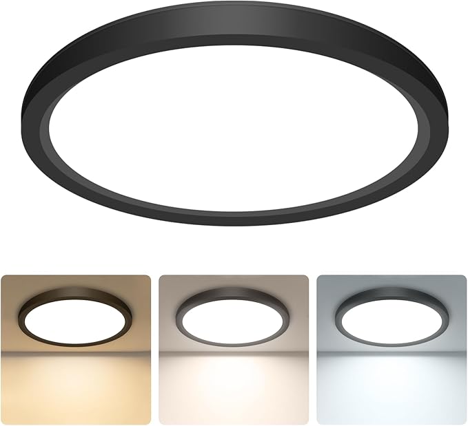 libtit Black Flush Mount Ceiling Light, 15W 1500Lm Thin Flat LED Lighting Fixture for Ceiling, 3000K-4000K-6500K & 7 Inch Modern Recessed Ceiling Lamp for Closet Kitchen Laundry Hallway