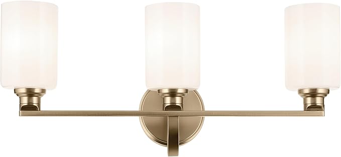 Kichler Gioe 24.25" 3-Light Bathroom Vanity Light Fixture with Opal Glass in Champagne Bronze, Damp Rated for Bathroom, Powder Room, Over Mirror (24.25" W x 10.5" H), 55226CPZ