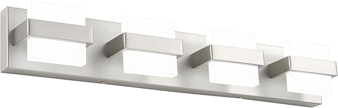 SOLFART Brushed Nickel Bathroom Light Fixtures, 4 Lights Bathroom Vanity Light，Dimmable LED Vanity Lights Nickel Vanity Lighting