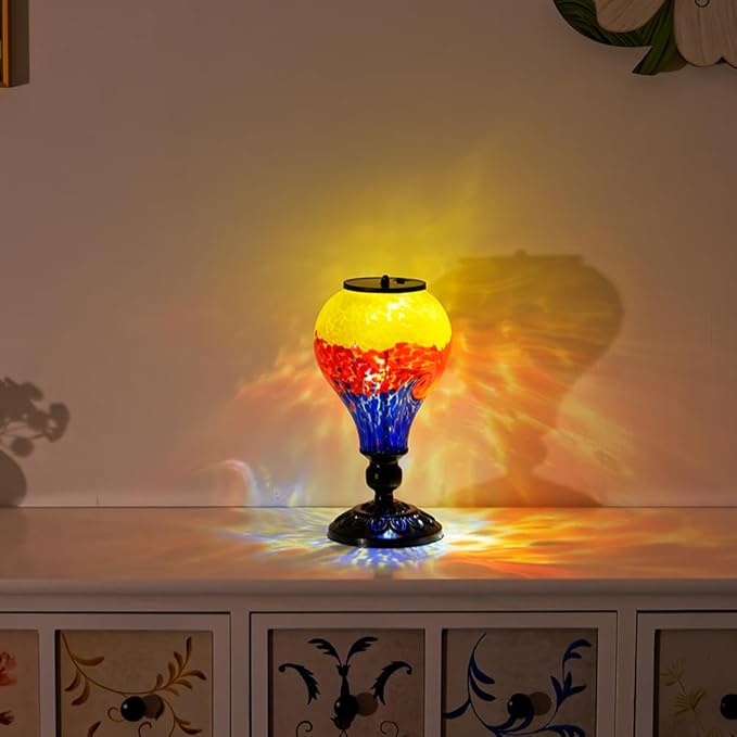 Outdoor Solar Lantern Waterproof Glass Table Lamp 9.8" H Hot Air Balloon Solar Lanterns Led Garden Lights for Patio Desk Garden Yard Tabletop Decor Ideal Gifts(Yellow-Red-Blue)