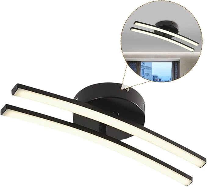 Modern Black and White Ceiling Light Fixture, Warm White LED Close to Ceiling Lamp for Bedroom and Living Room, Minimalist Hanging Lamp for Hallway and Corridor Lighting