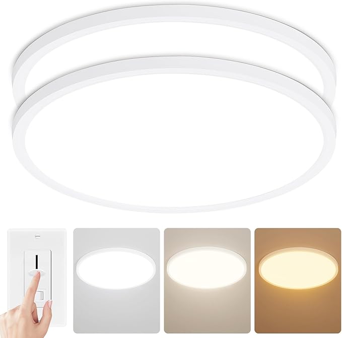 2 Packs 16'' Led Ceiling Light Fixture, 0.67 Inch Ultra Thin Flush Mount, Dimmable & 3000K/4500K/6000K Selectable, 28W 2800LM, White, for Bedroom, Kitchen, Dining Room, Home Office, Hallway