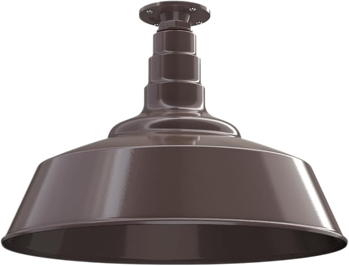 Steel Lighting Co. Manhattan Warehouse Light | Ceiling Mounted Pendant | 20 inch Dome | Flush Mount | Large Steel Barn Light Made in America | Dark Bronze Interior/Dark Bronze Exterior