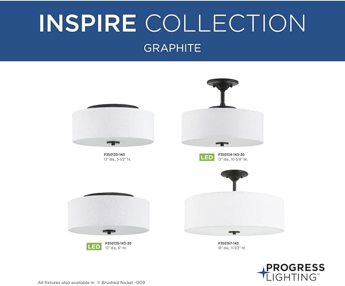 Progress Lighting P350130-143 Inspire Close-to-Ceiling, Black, 5.50x13.00x13.00