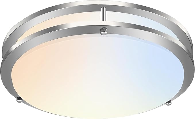 hykolity 16 inch Dimmable LED Flush Mount Ceiling Light Fixture, 36W, 2200LM, 2.7/3/3.5/4K/5K Adjustbale, 120°Light Angle, CRI90, Ceiling Lamp for Bedroom, Kitchen, Office, ETL Listed, Brushed Nickel