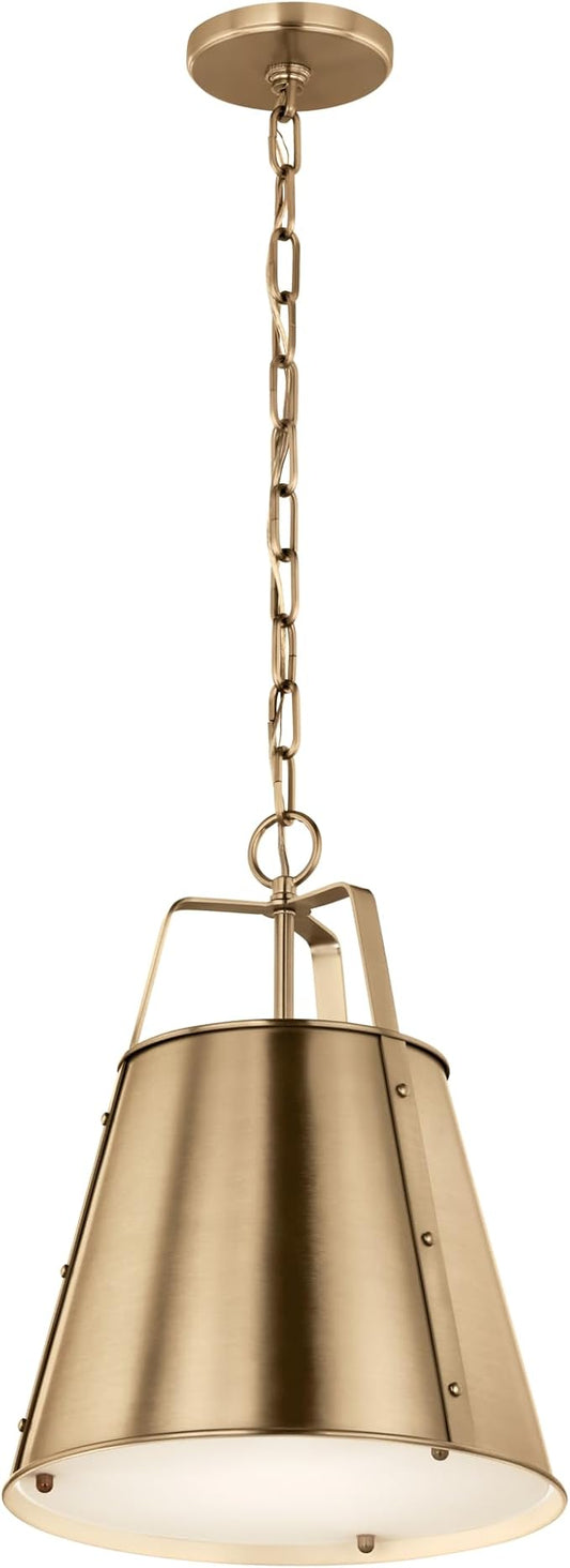 Kichler Etcher 1-Light Pendant, Updated Traditional Light with Etched Painted White Glass Diffuser in Champagne Bronze, for Kitchen or Dining Room (17" x 13"), 52710CPZ