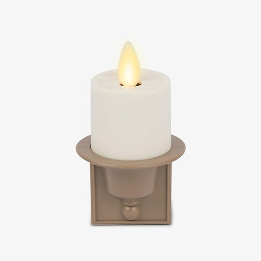 Luminara Flameless Candle Nightlight w/Dusk to Dawn Light Dark Auto Sensor, Timeless Taupe Wall Plug Indoor Night LED Light w/Real-Flame Effect Technology, Bathroom Bedroom Hallway, No Remote Needed