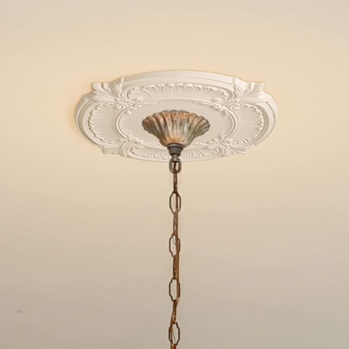 2 Pcs Molded PU Ceiling Medallion for Light Fixtures and Ceiling Fans, 13"OD x 3-1/2"ID x 3/4" P (White)